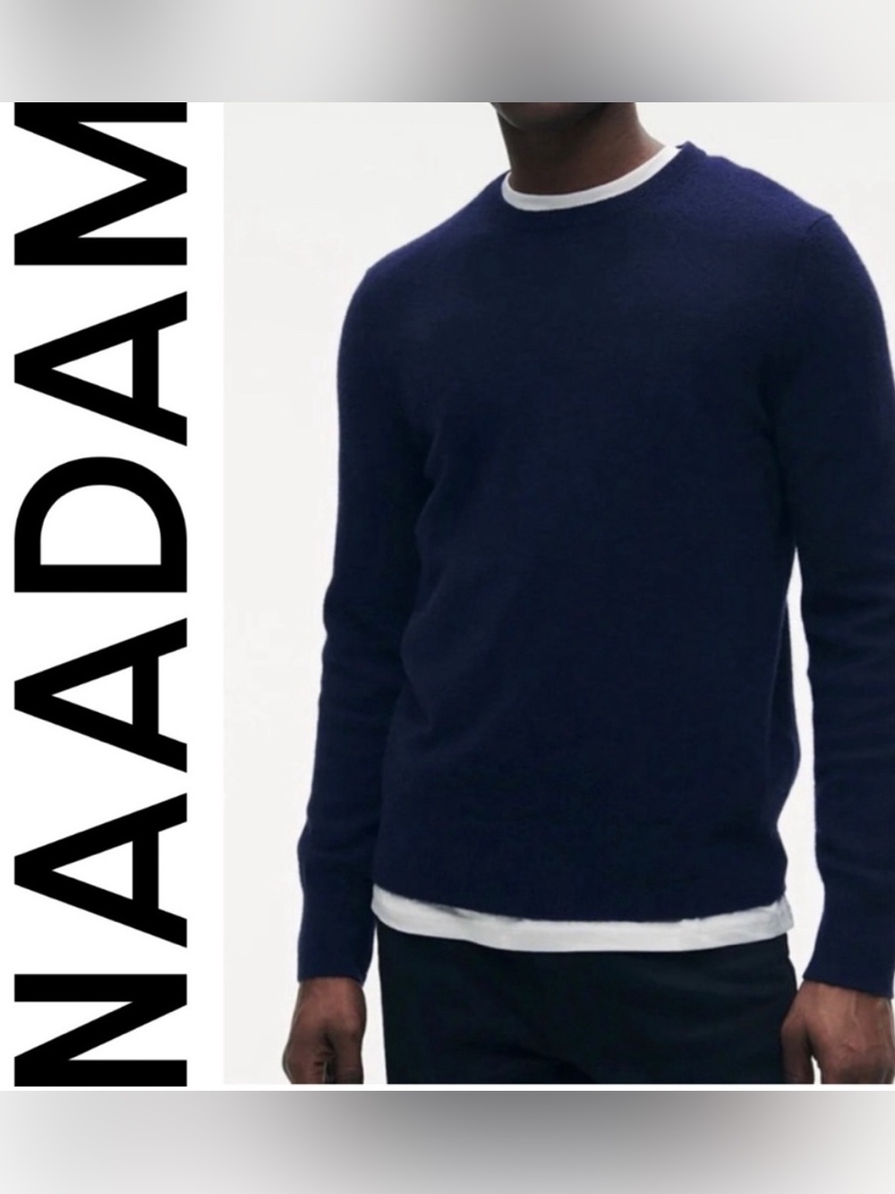 NEW NAADAM THE ESSENTIAL 100% CASHMERE MEN'S CREWNECK SWEATER NAVY BLUE Medium